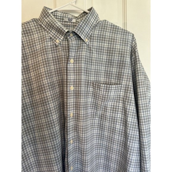 Men’s Peter Millar Gray Blue Check Shirt Plaid Button Down Shirt Size XL - Picture 2 of 11